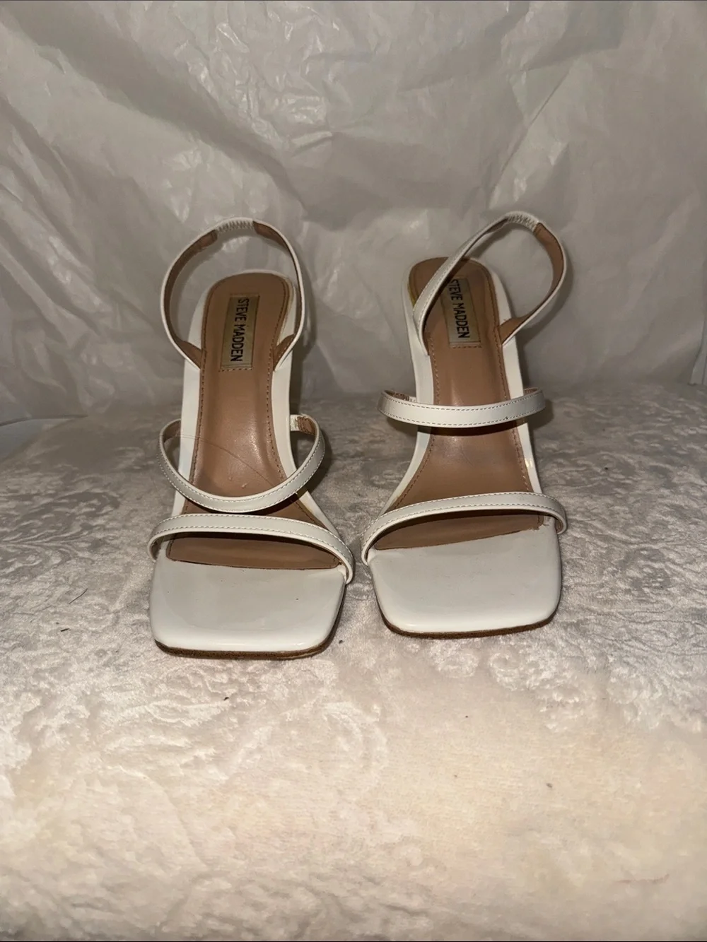 Steve Madden White Strappy Square-Toe Heels